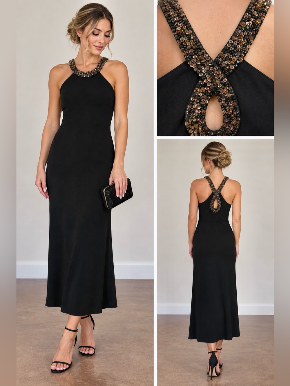 Black Embellished Ankle-Length Dress Size 6